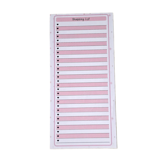 Shopping List Notepad – 50 Pages | DL Size | Pink & White Design | Grocery & Errand Organizer