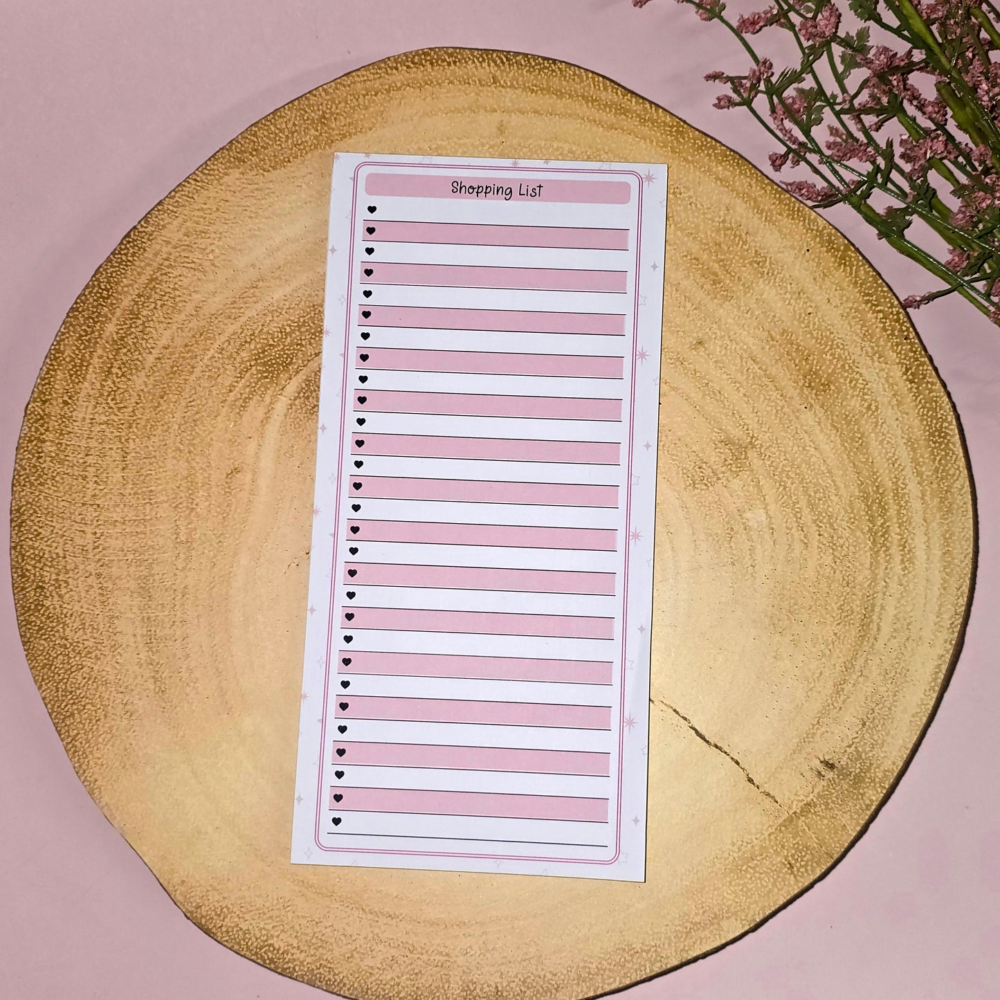 Shopping List Notepad β 50 Pages | DL Size | Pink & White Design | Grocery & Errand Organizer