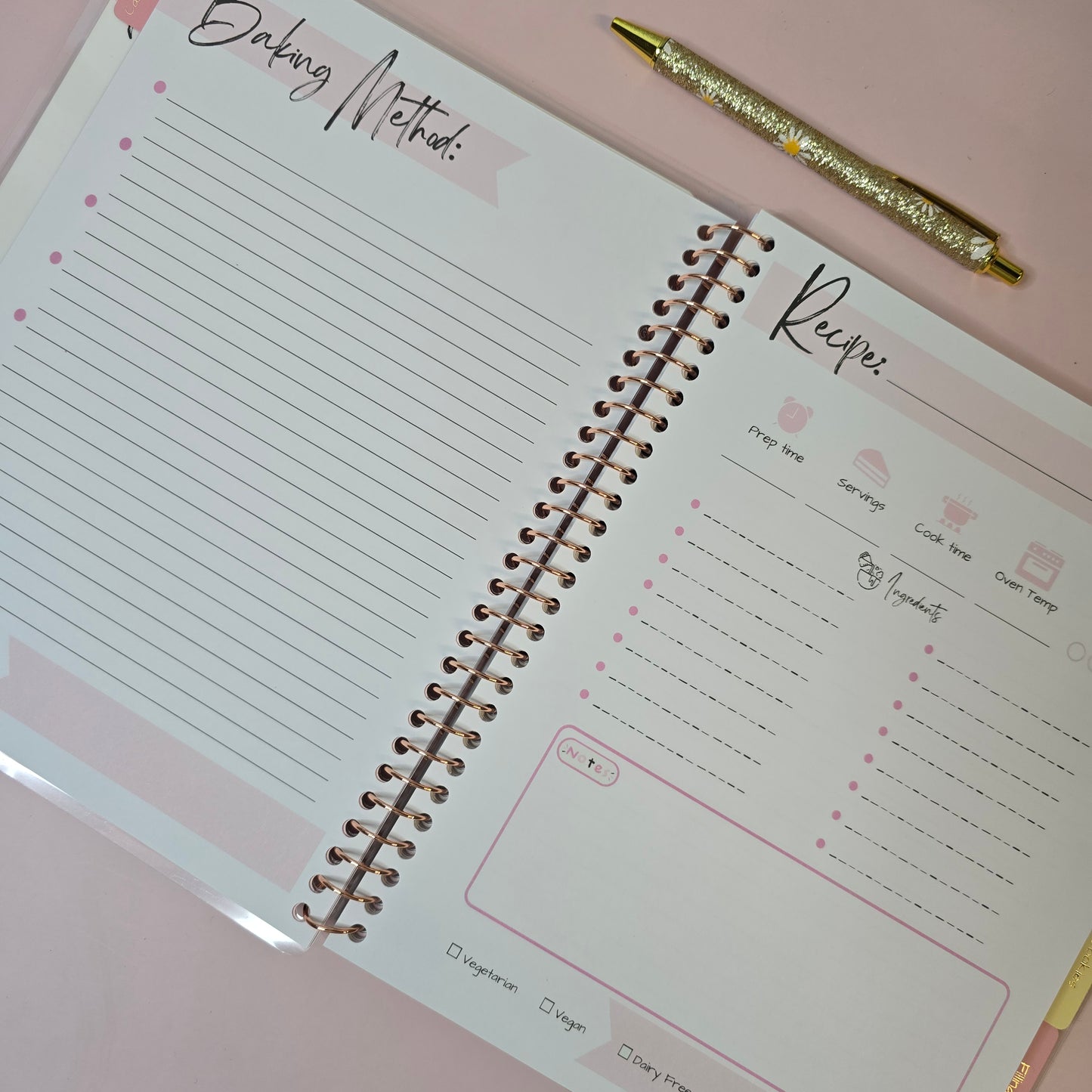 Culinary Chronicles β 150-Page Dessert Recipe Planner | Cake, Cookies, Cheesecake, Traybakes & More | Rose Gold Spiral & Kitchen Conversion Guide