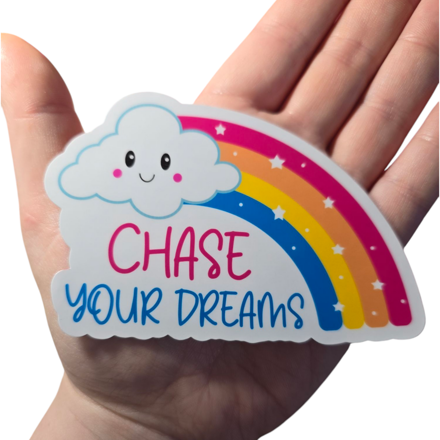 Chase Your Dreams Sticker – 2” Matte Die Cut Rainbow Cloud Vinyl – Water Resistant – Motivational Sticker – Kids Sticker – Planner Sticker – Cute Aesthetic