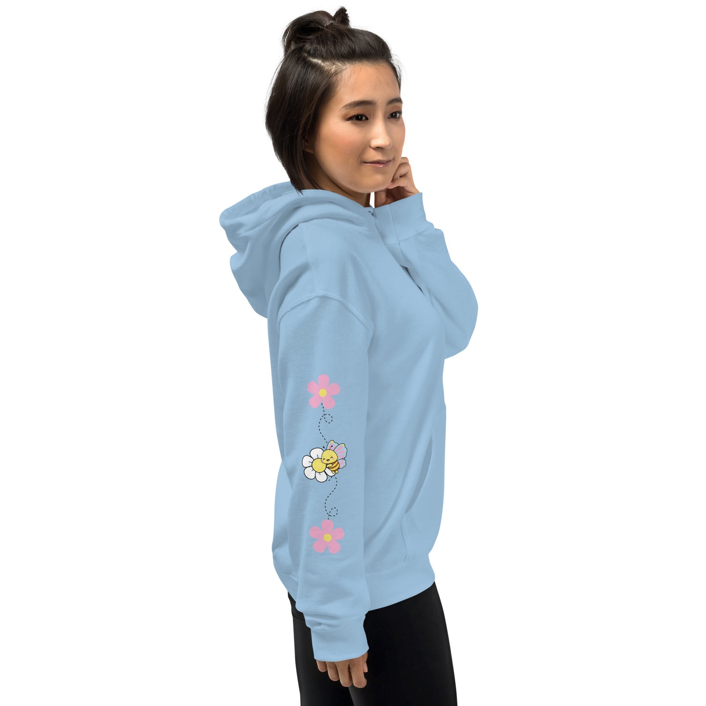 Hoodie with Cute Bee / Rainbow | Kawaii Flower Sleeve | Cozy Hoodie for Women and Teens | Spring & Summer | Kawaii Aesthetic | Gift for Her