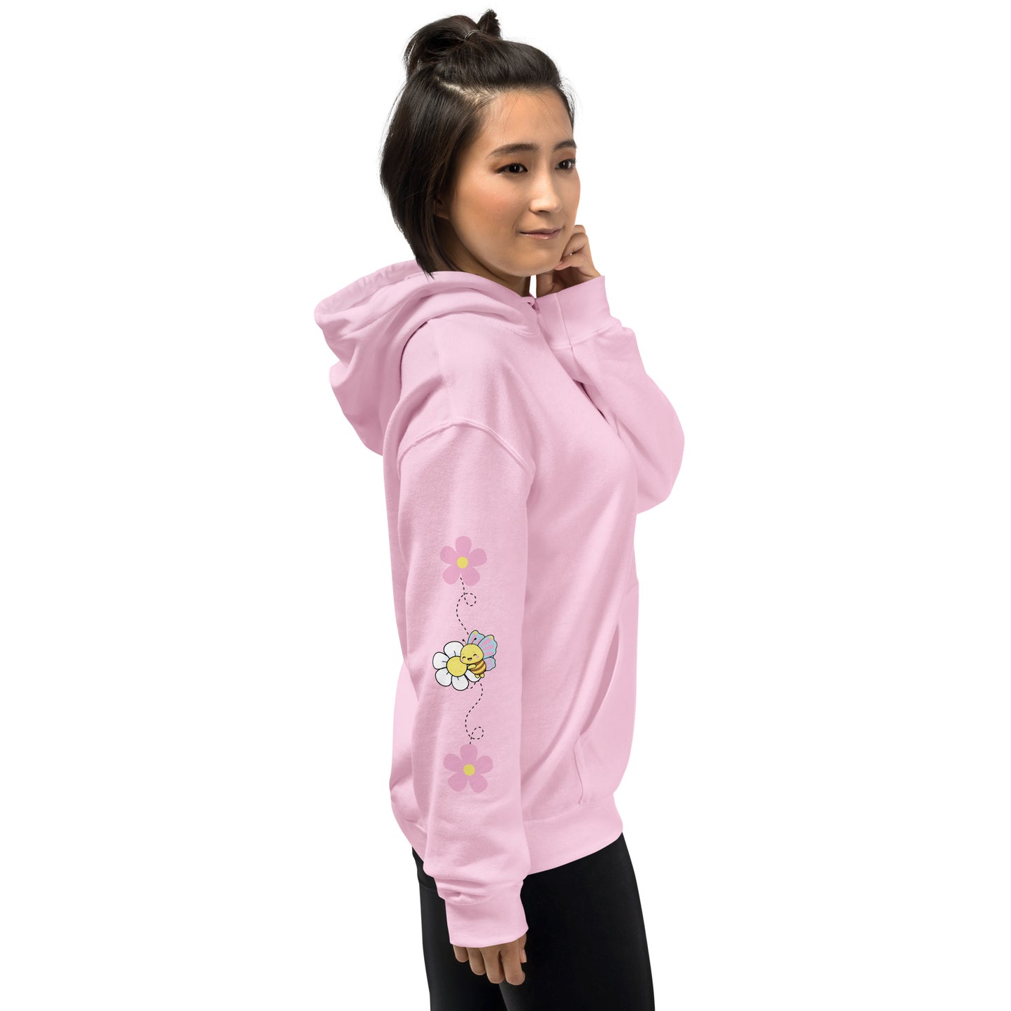 Hoodie with Cute Bee / Rainbow | Kawaii Flower Sleeve | Cozy Hoodie for Women and Teens | Spring & Summer | Kawaii Aesthetic | Gift for Her