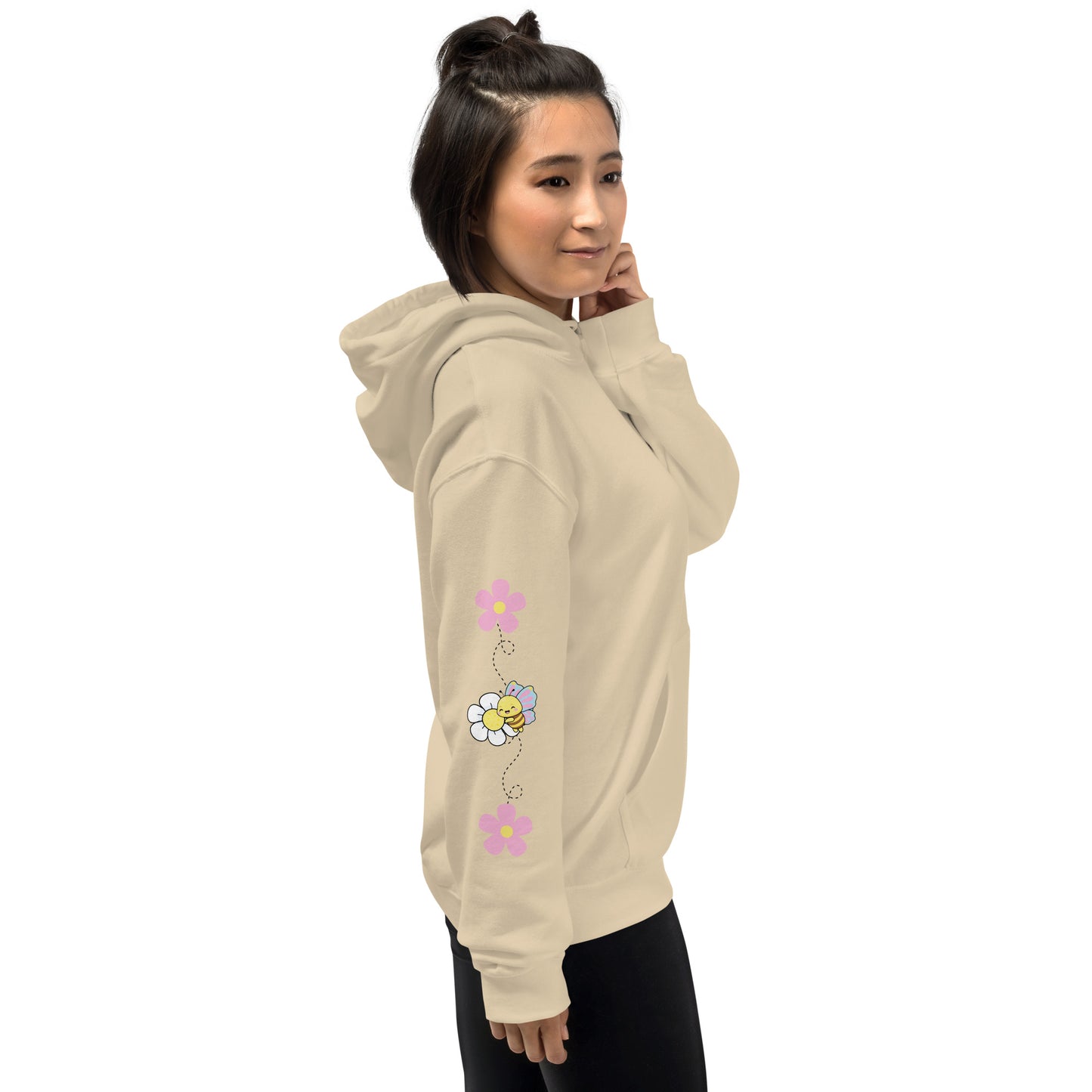 Hoodie with Cute Bee / Rainbow | Kawaii Flower Sleeve | Cozy Hoodie for Women and Teens | Spring & Summer | Kawaii Aesthetic | Gift for Her