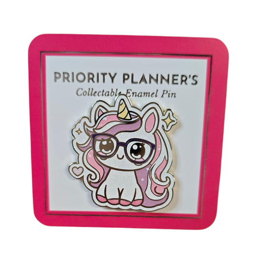 Unicorn Enamel Pin – White with Purple Glasses & Pink/Purple Hair | Cute & Whimsical Accessory | Perfect for Pin Collectors & Gift Givers