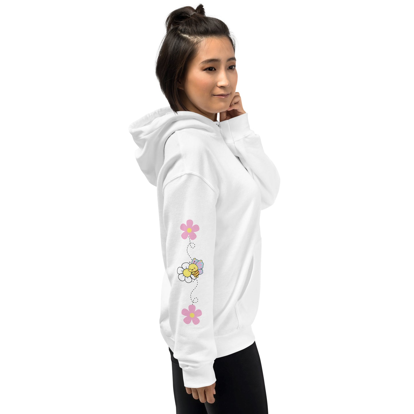 Hoodie with Cute Bee / Rainbow | Kawaii Flower Sleeve | Cozy Hoodie for Women and Teens | Spring & Summer | Kawaii Aesthetic | Gift for Her